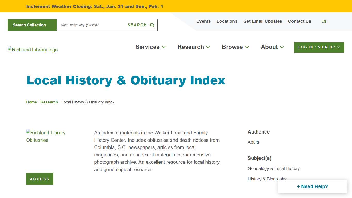 Local History & Obituary Index Richland Library
