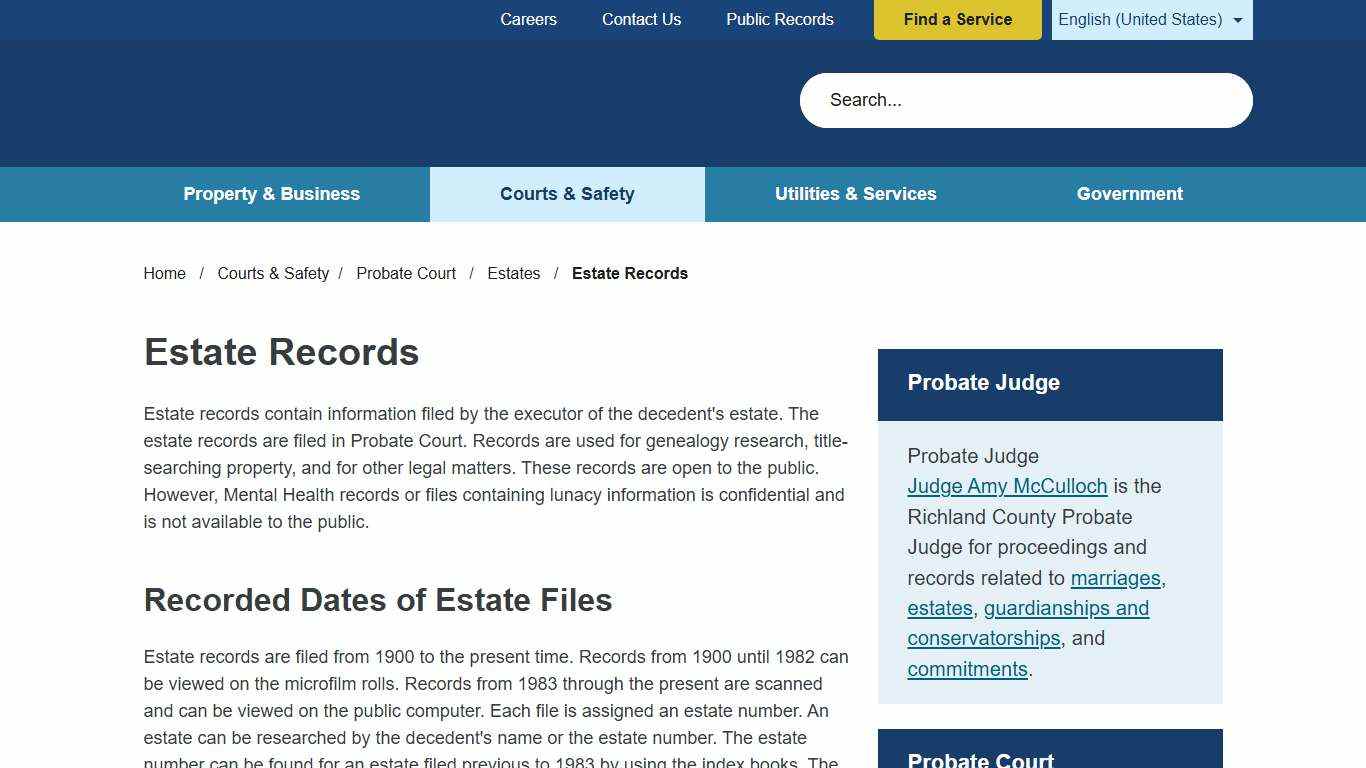Estate Records Richland County SC